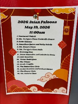 Flyer/Schedule for Asian Palooza